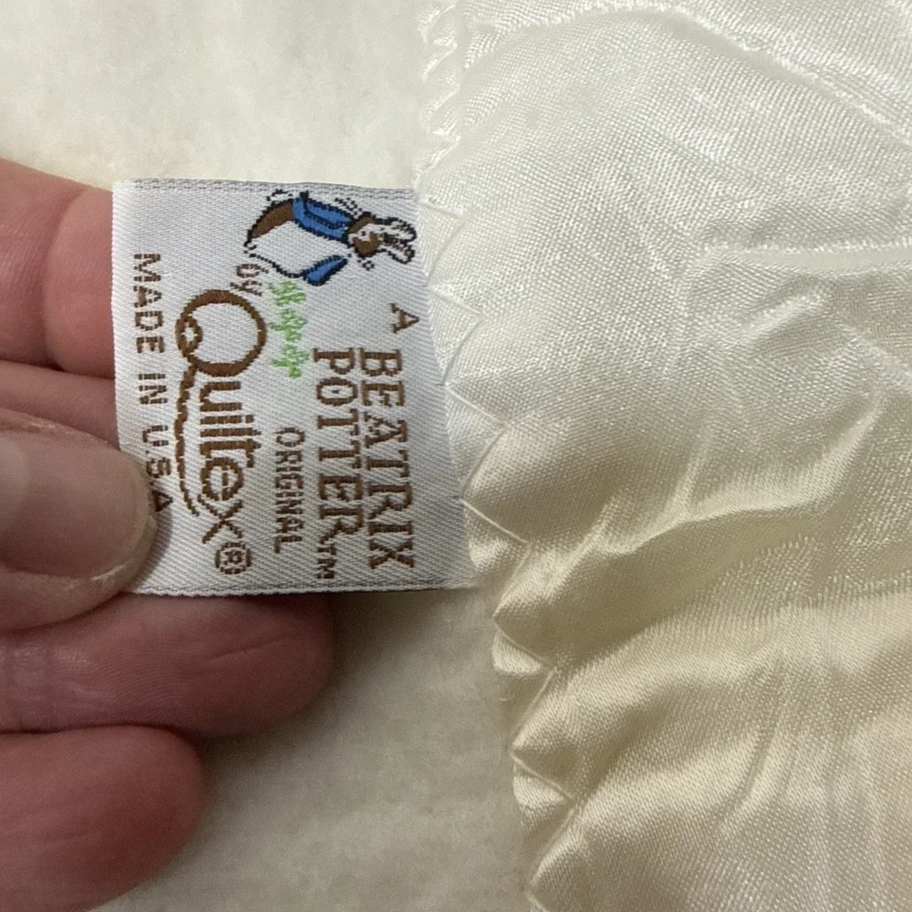 Vintage Quiltex Beatrix Potter Peter Rabbit Embroidered Satin Edge Baby Blanket